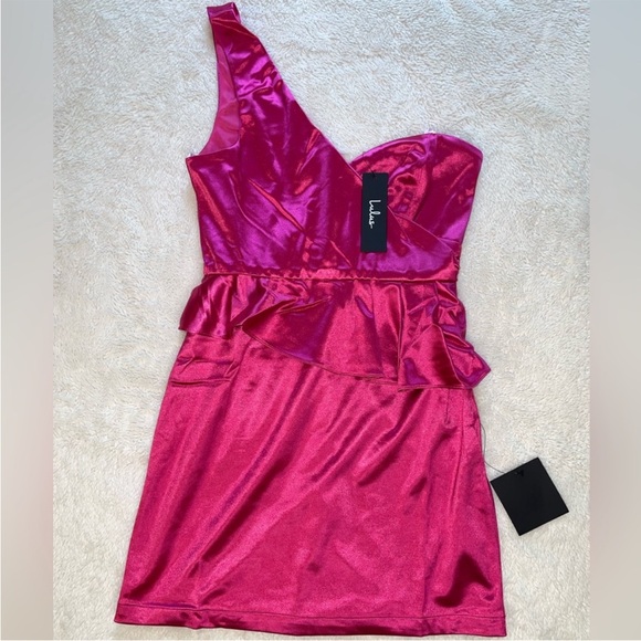 Lulus Flirtatious Energy Pink Satin One-Shoulder Bodycon Mini Dress - Picture 2 of 10